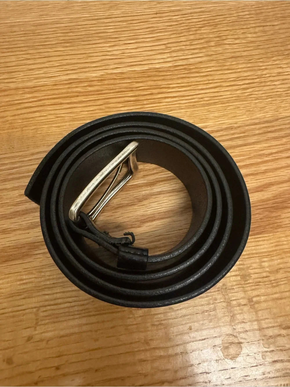 COS Black Leather Belt with Square Silver Buckle
